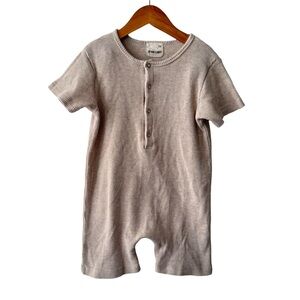 Junie Grey Waffle Beige Neutral Kids Romper 3T